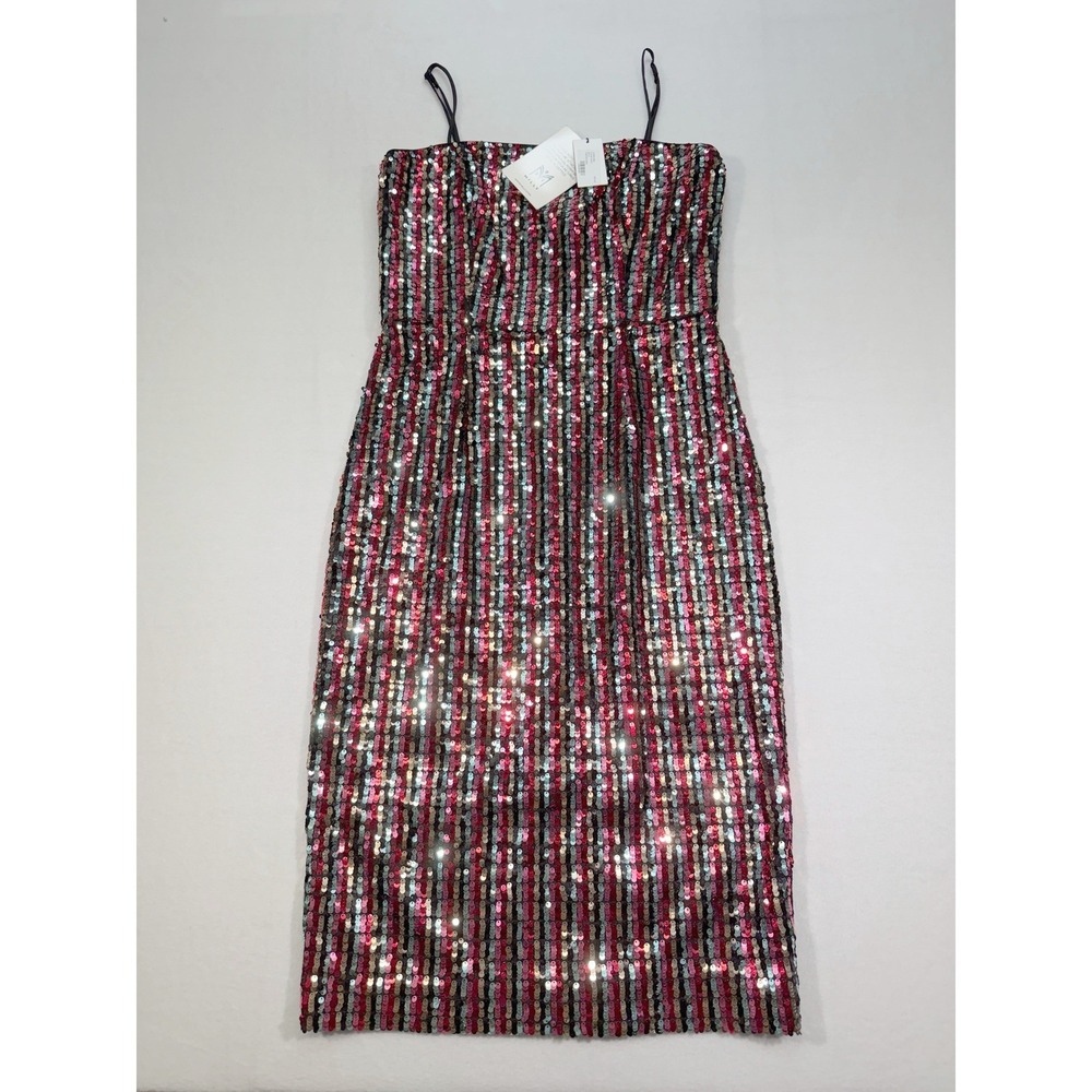 MILLY Christie Dress Women's Size 8 Multicolor Sequin Striped Cocktail NWT $375 - Picture 3 of 16